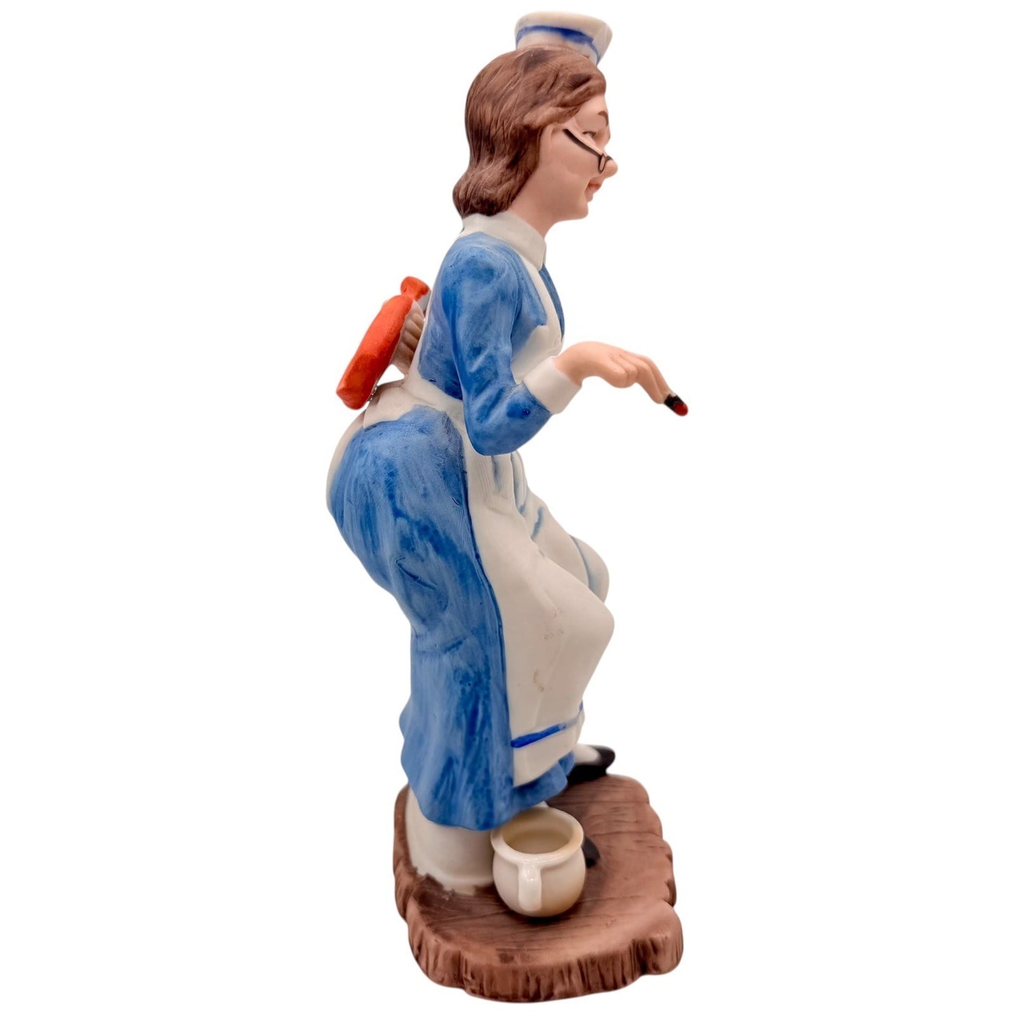 Vintage Ceramic Nurse Figurine Blue Uniform Thermometer Hot Water Bottle Bedpan