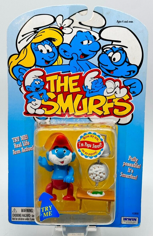 Vintage 1996 Irwin Toy Island The Smurfs Papa Smurf Posable Figure ON CARD