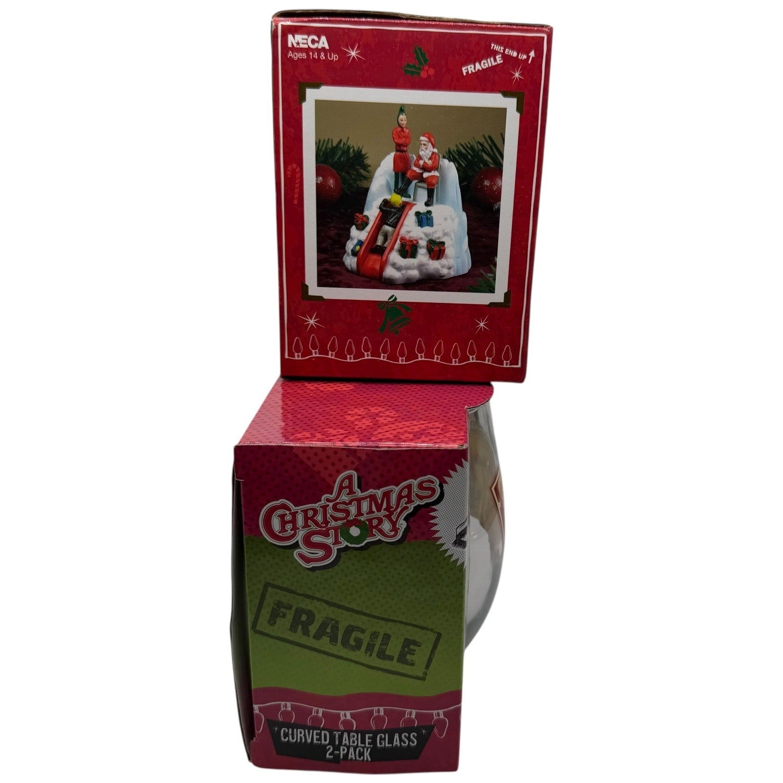NECA A Christmas Story Santa Slide Figurine & Curved Table Glass 2 Pack Set