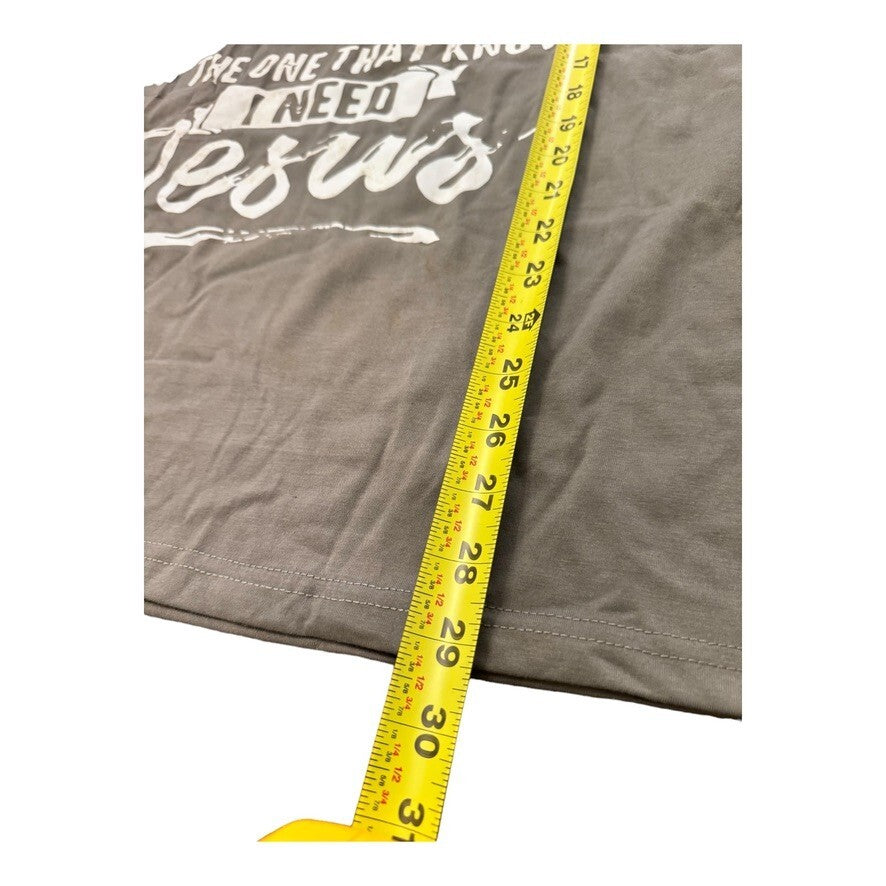 Mens Christian Graphic T-Shirt Brown XXL I Need Jesus Message Grey Short Sleeve