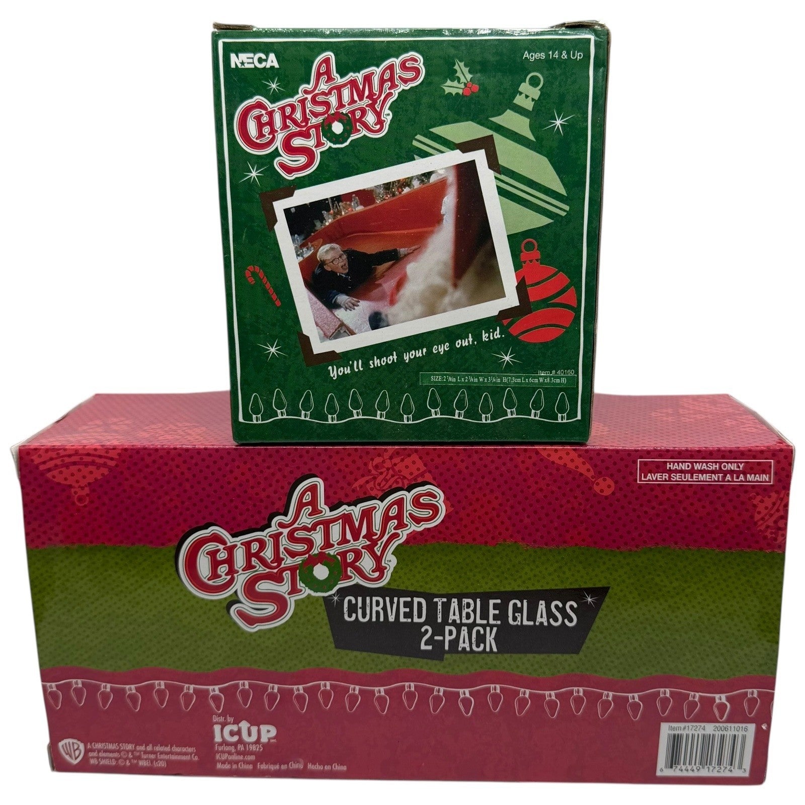 NECA A Christmas Story Santa Slide Figurine & Curved Table Glass 2 Pack Set