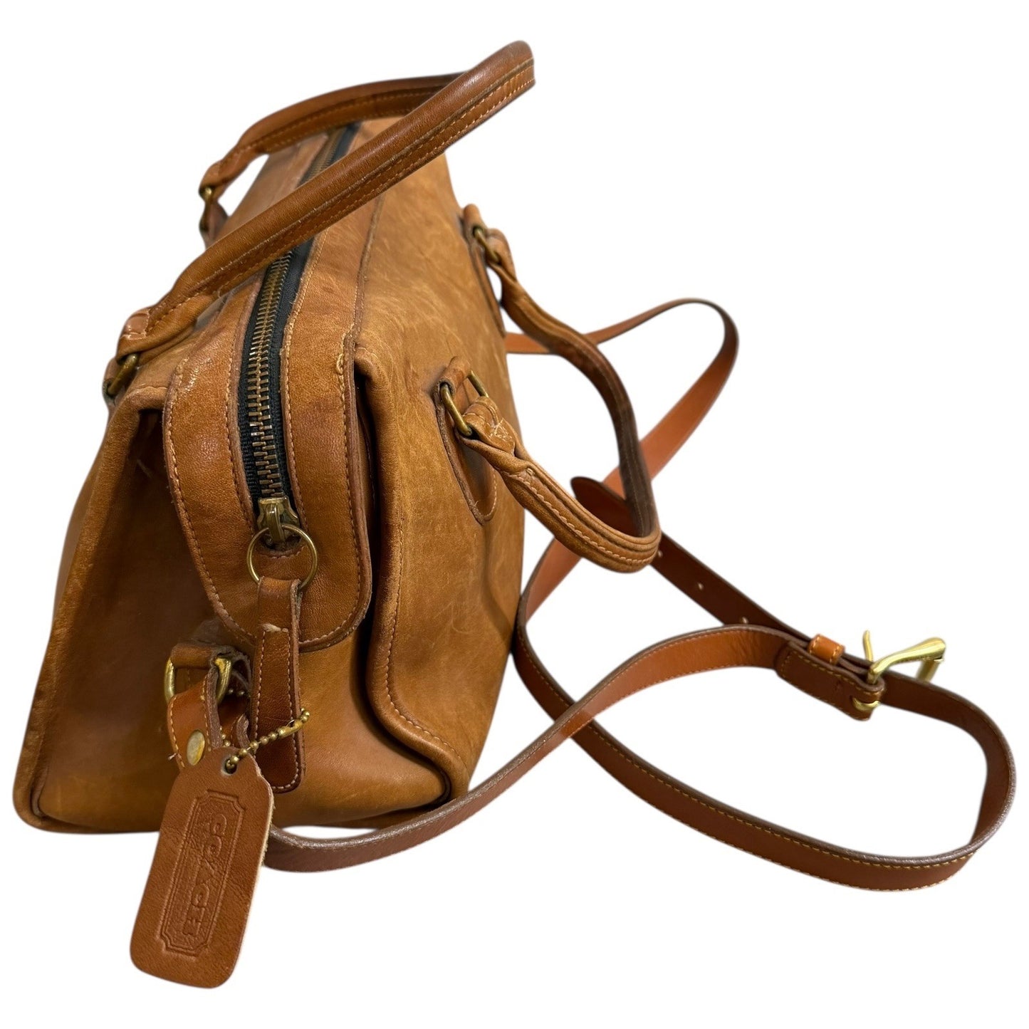 Vintage 80s Coach British Tan Leather Broadway Satchel Shoulder Bag Brown