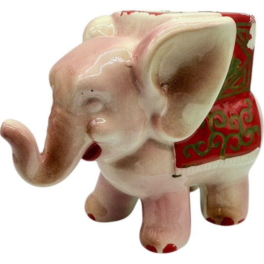 Vintage Elephant Planter Succulent Holder Pink Red Accent Decor Cute