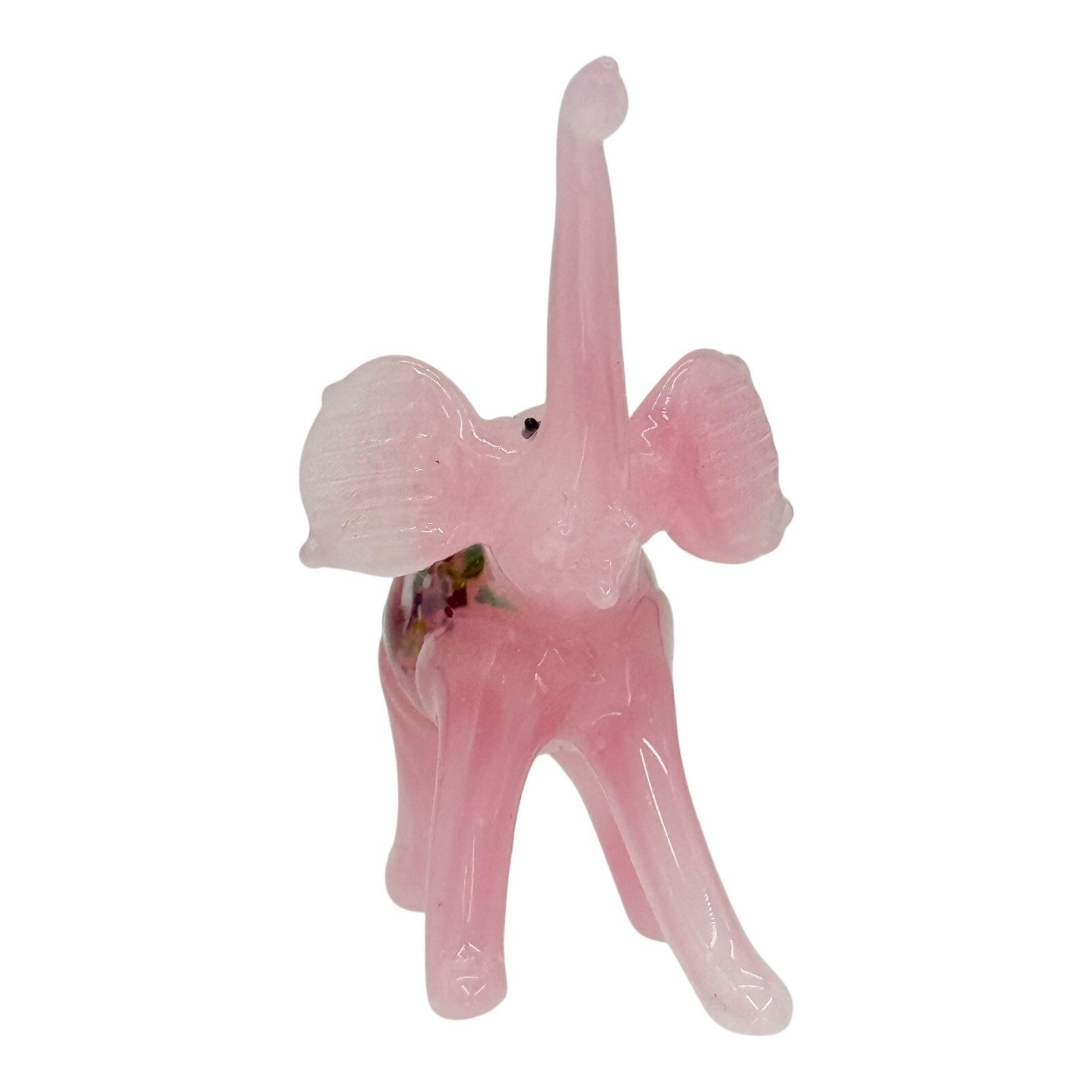 Pink Glass Elephant Figurine Hand Blown Art Glass Animal Decor Small
