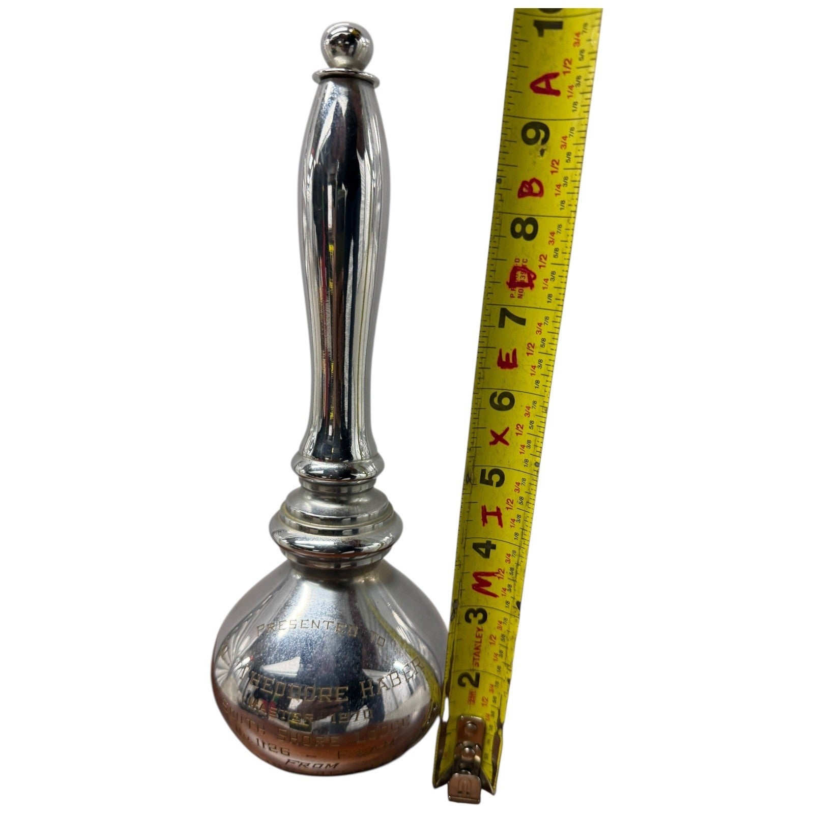 Engraved Presentation Masonic Gavel or Maul Silver Tone Lodge Master 1970