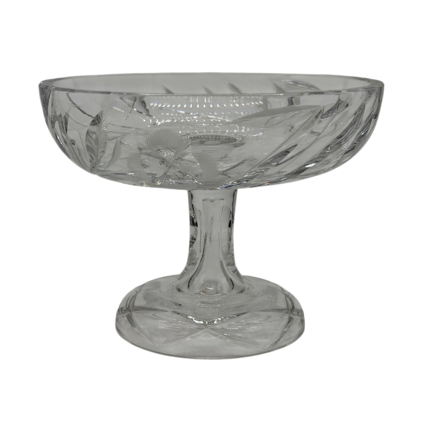 Vintage Cut Glass Pedestal Compote Bowl Footed Serving Dish 6in