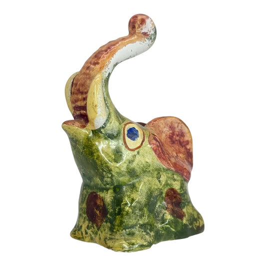 Elephant Colorful Figurine Whimsical Trunk Up Ceramic Decor Accent Piece