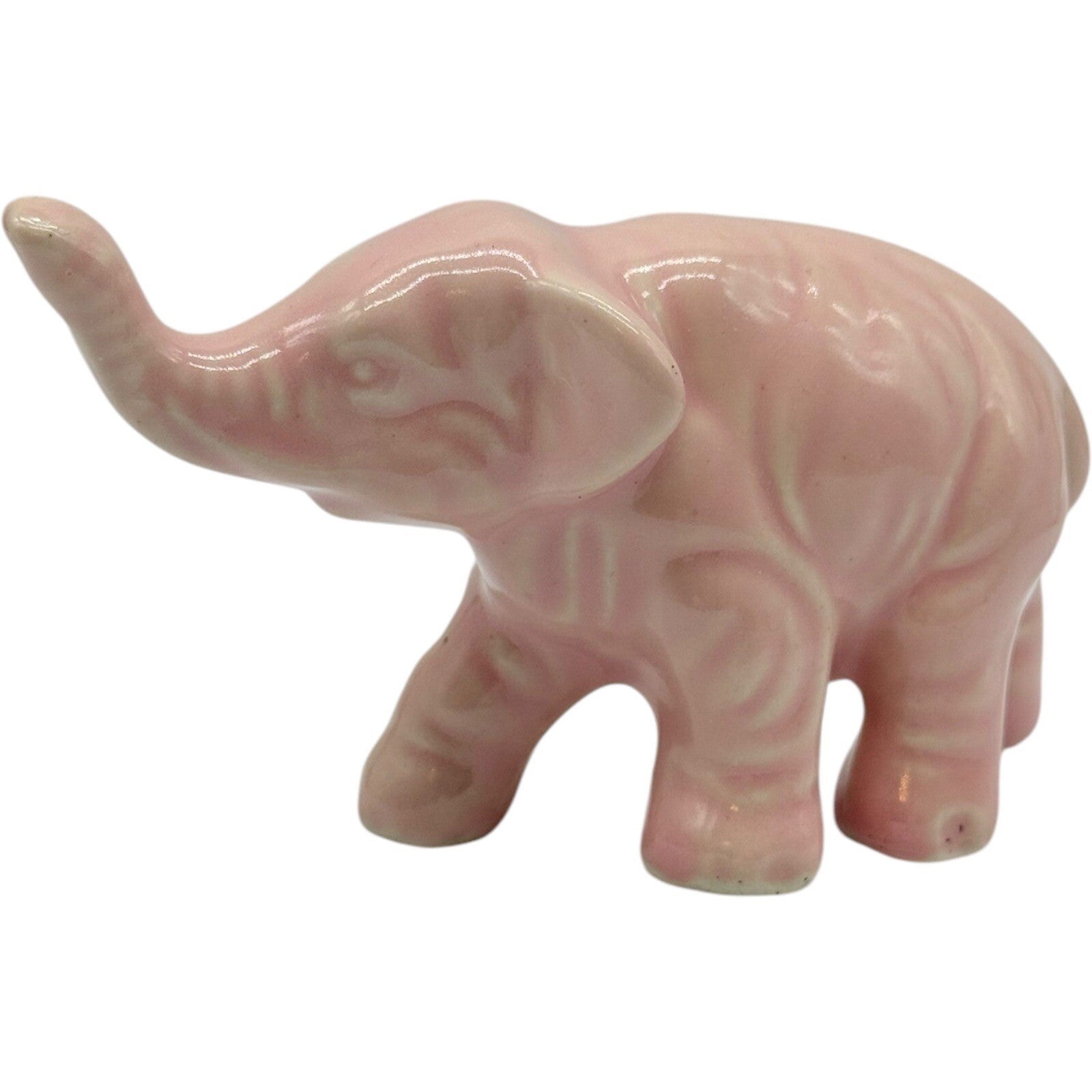 Pink Elephant Figurine Ceramic Animal Statue Home Decor Shelf Display