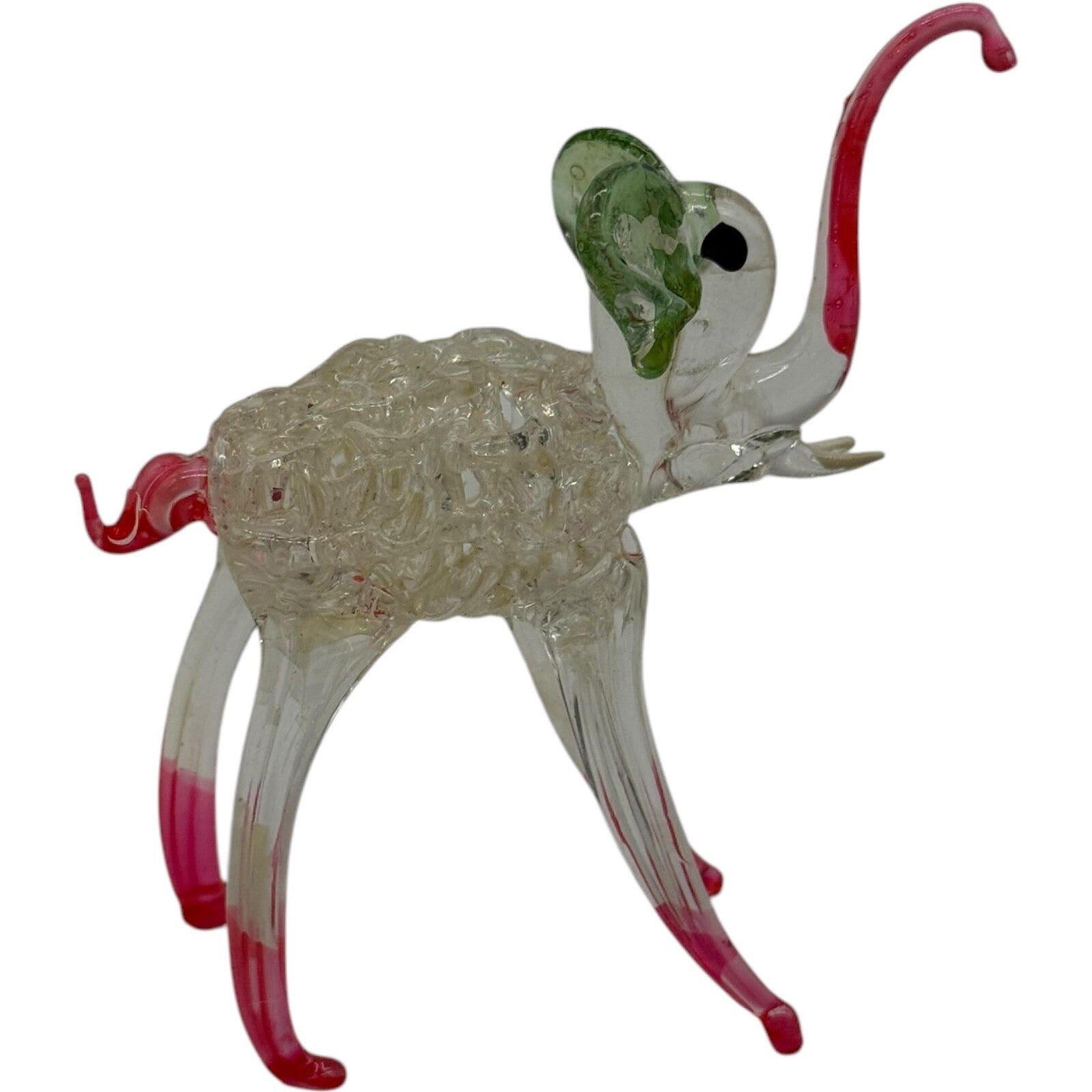 Vintage Pink Glass Elephant Figurine – Intricate Handmade Miniature