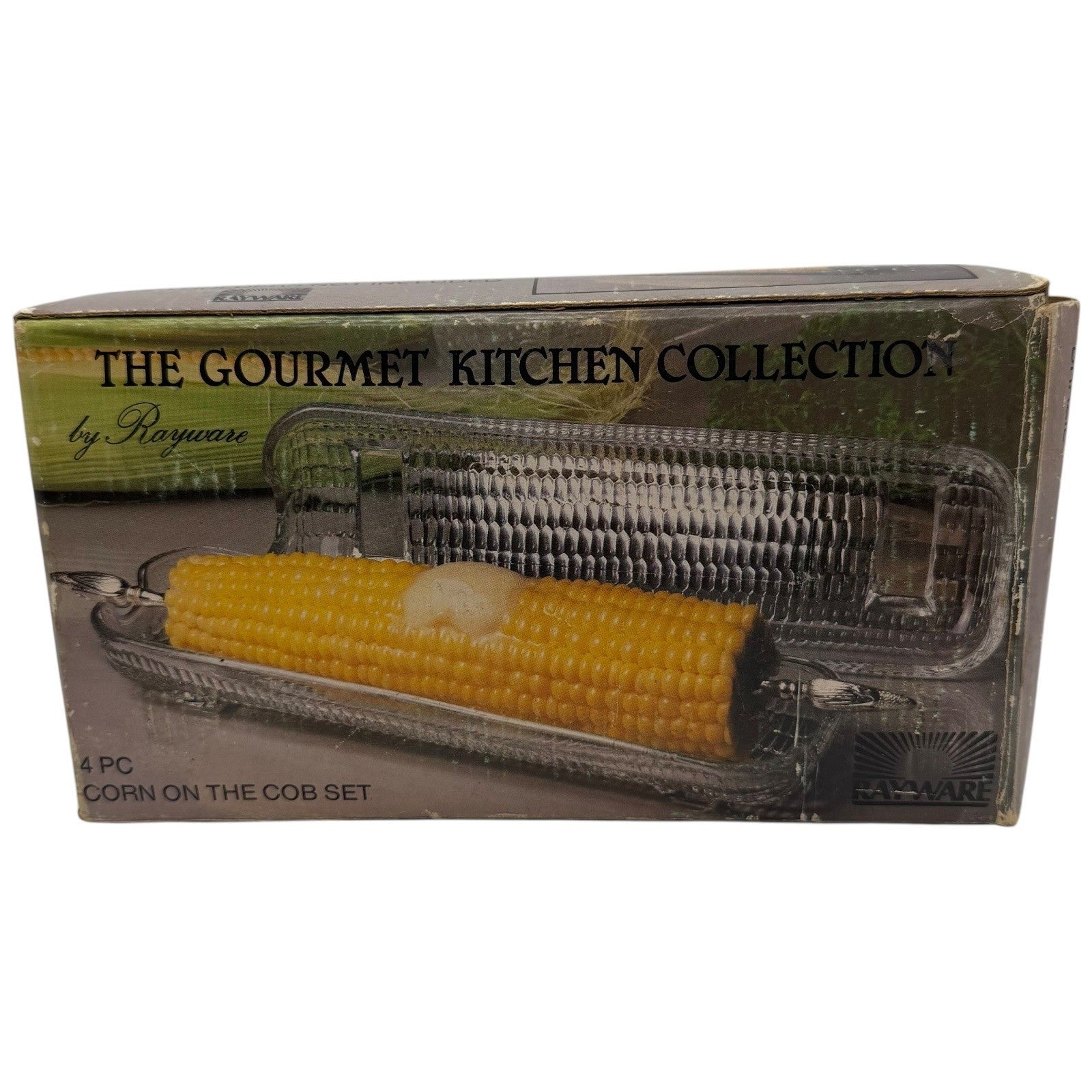 Rayware 4 Piece Corn on the Cob Set Glass Serving Dish Butter Tray
