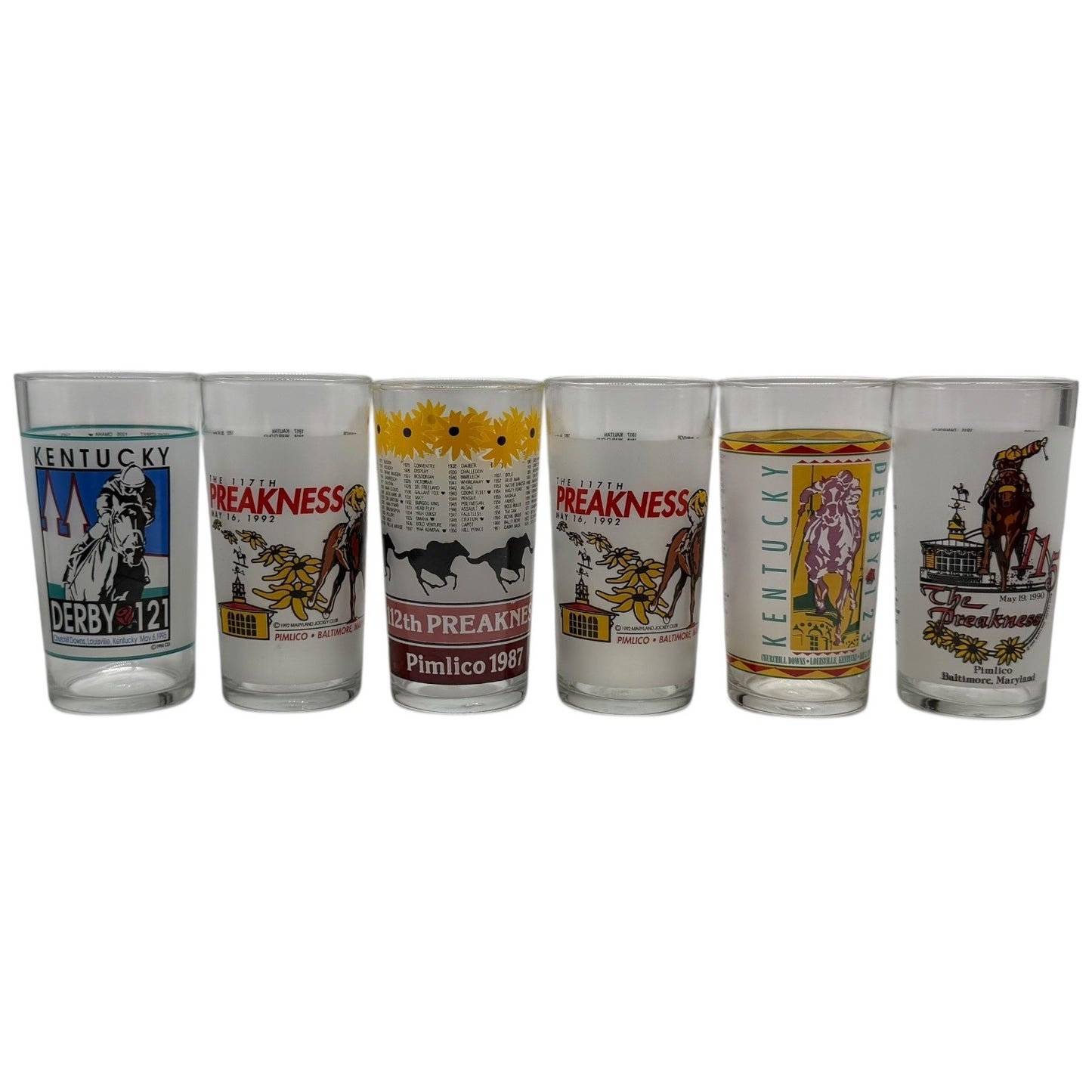 Vintage Horse Racing Glasses Lot of 31 Kentucky Derby Preakness Belmont