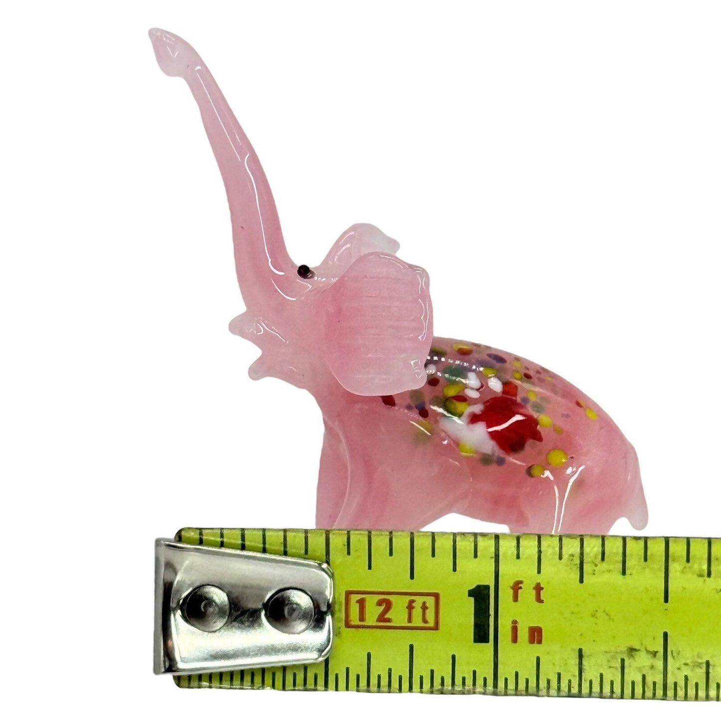 Pink Glass Elephant Figurine Hand Blown Art Glass Animal Decor Small