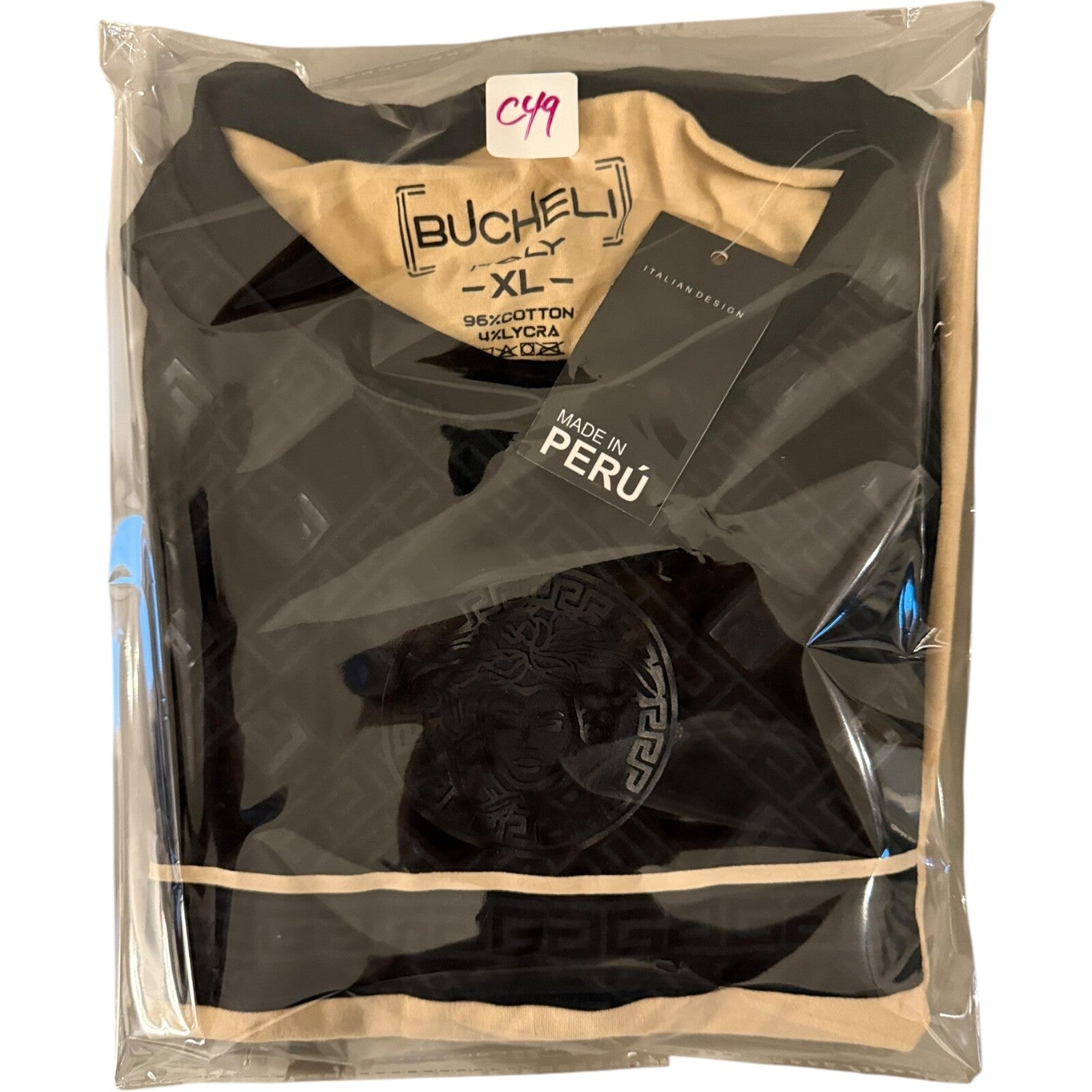 Bucheli Italy T-Shirt Men’s X-Large Black Cream Slim Fit NWT