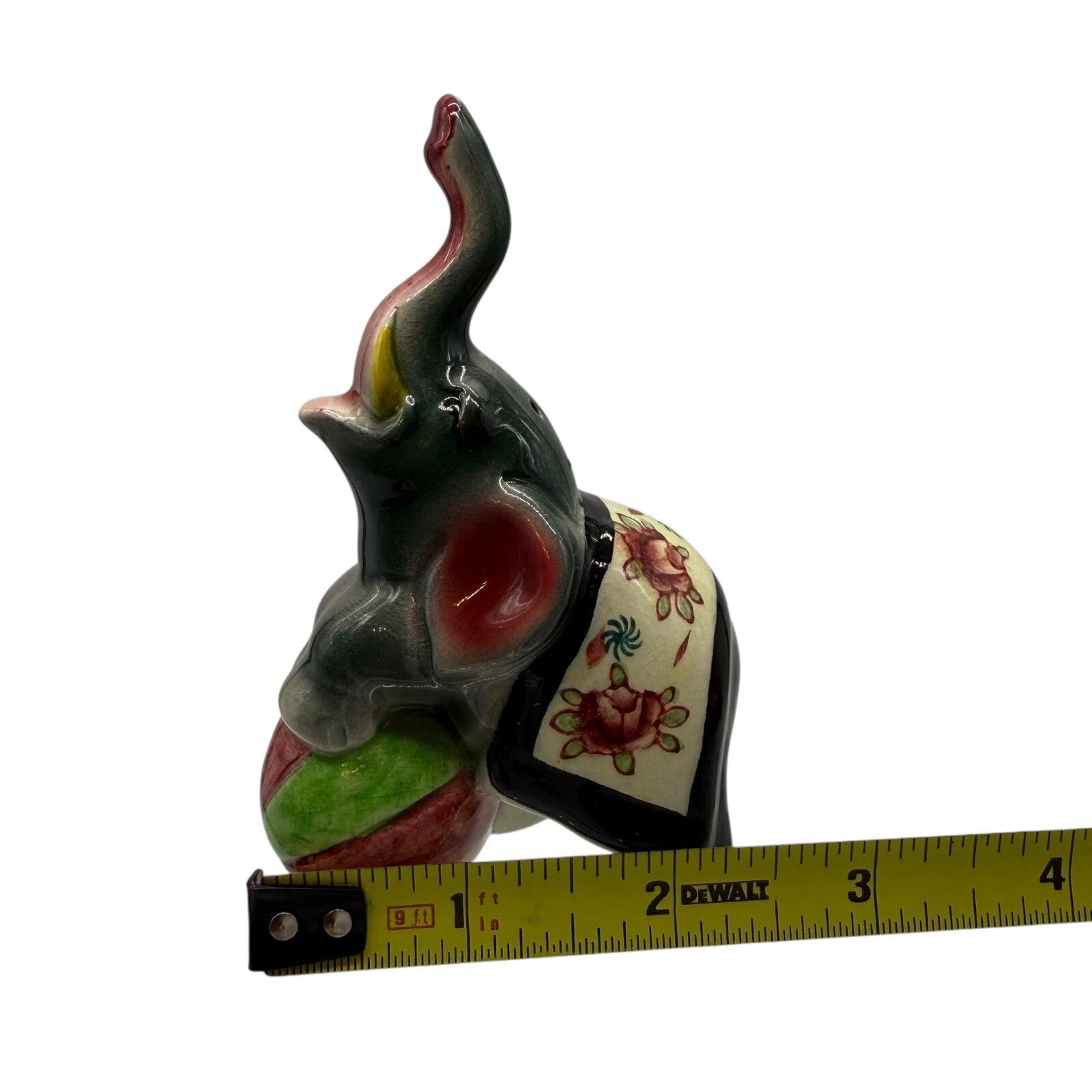 Vintage Elephant Salt Shaker Figurine Japan Circus Animal Floral Saddle