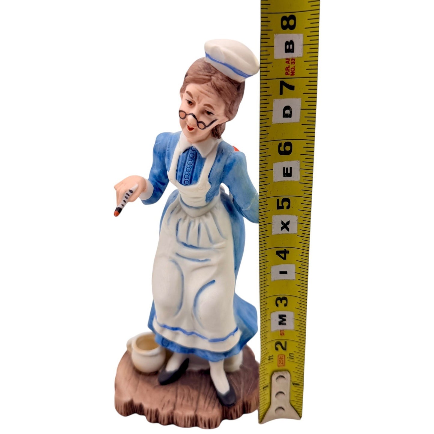 Vintage Ceramic Nurse Figurine Blue Uniform Thermometer Hot Water Bottle Bedpan