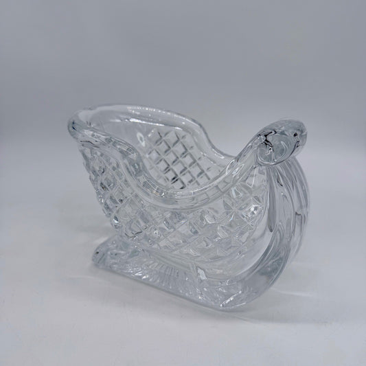 Clear Crystal Glass Christmas Sleigh Dish Diamond Quilted Holiday Candy Bowl