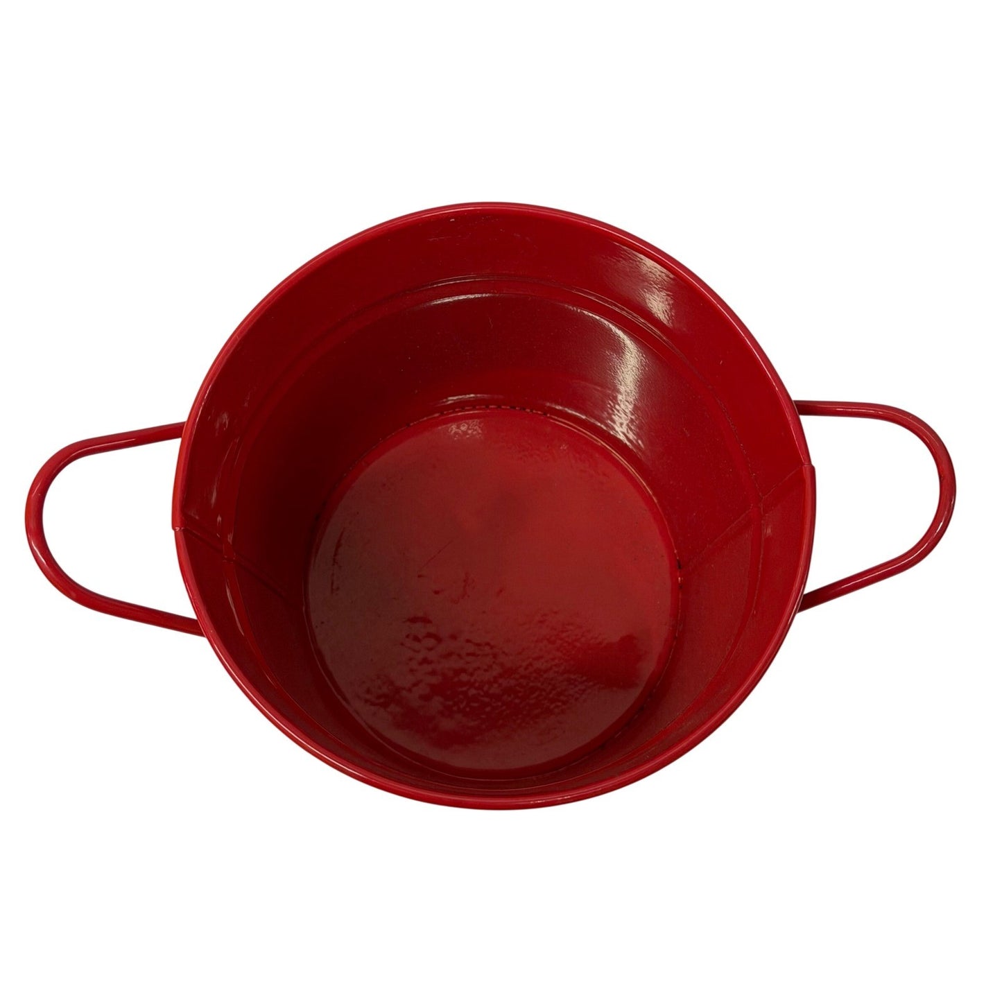 Red Metal Bucket with Vintage Pickup Truck Graphic and Handles