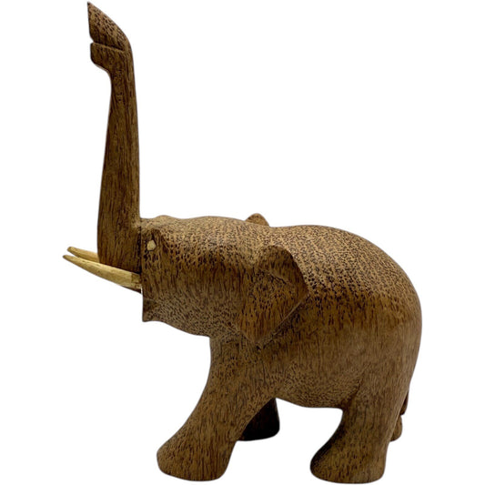 Vintage Hand Carved Wooden Elephant Statue Trunk Up Figurine Home Decor 5 Inch