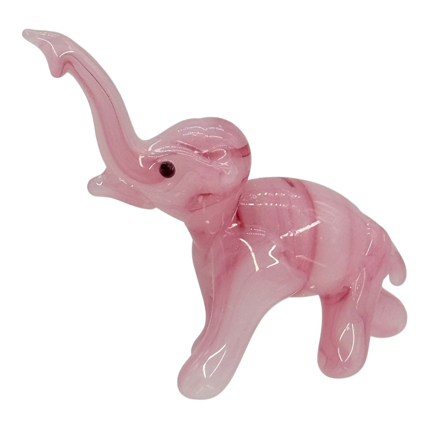 Pink Glass Elephant Figurine Hand Blown Art Glass Animal Collectible Decor