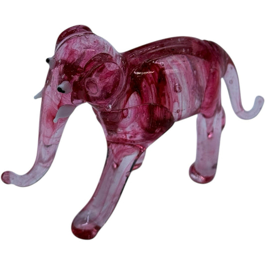 Vintage Hand Blown Clear Glass Pink Elephant Figurine - Made in Japan