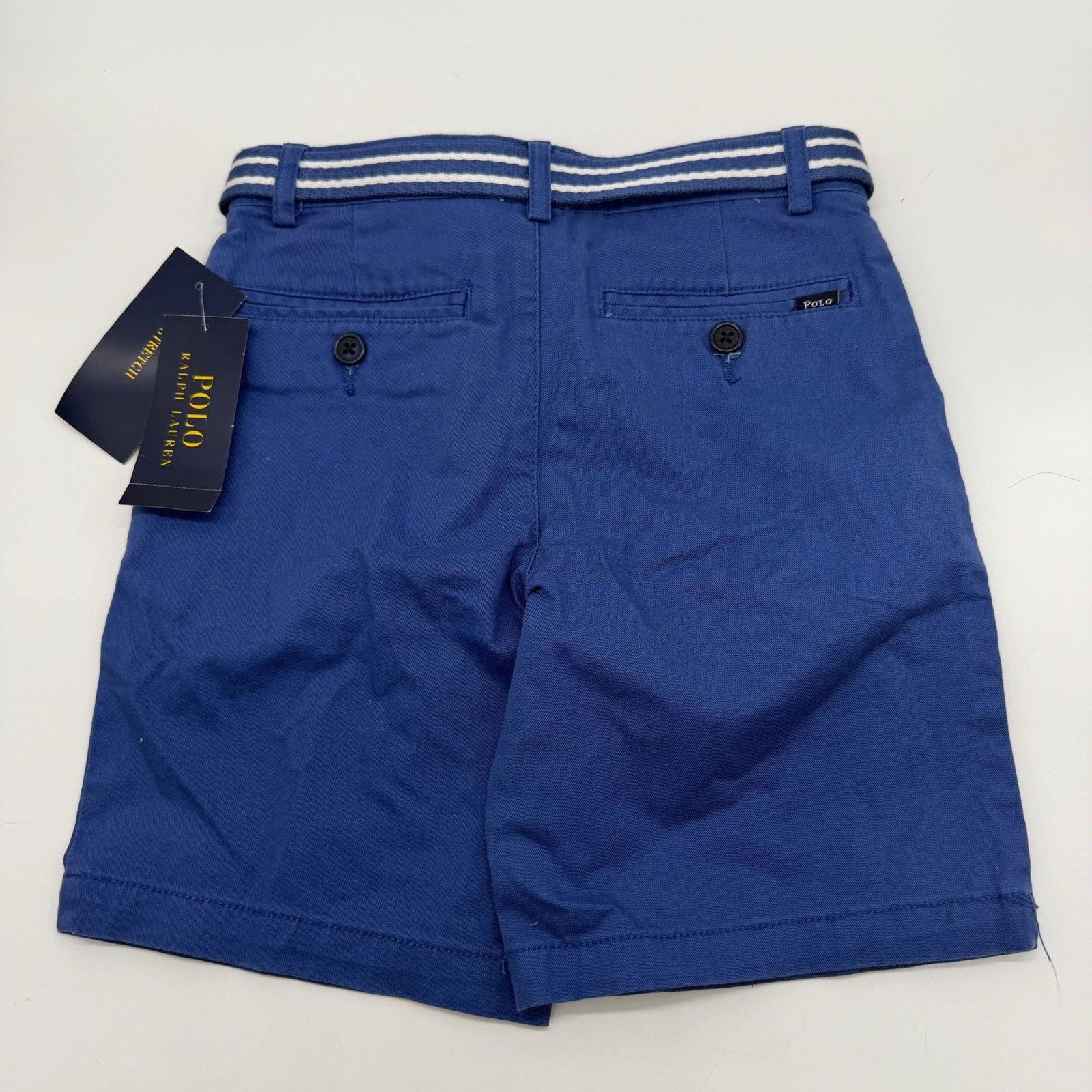 Polo Ralph Lauren Boys Blue Chino Shorts with Striped Belt Size 6 NWT