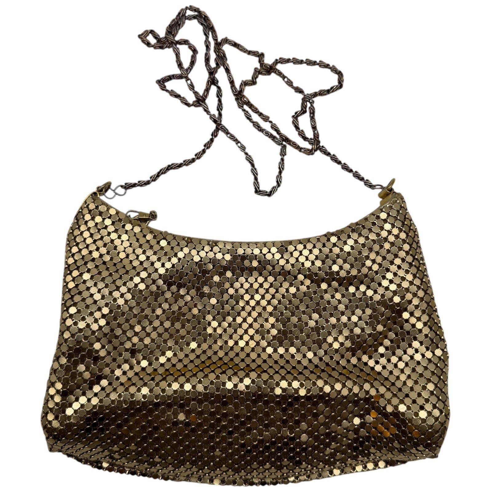 Whiting & Davis Vintage Gold Metal Mesh Shoulder Bag Evening Purse Chain Strap