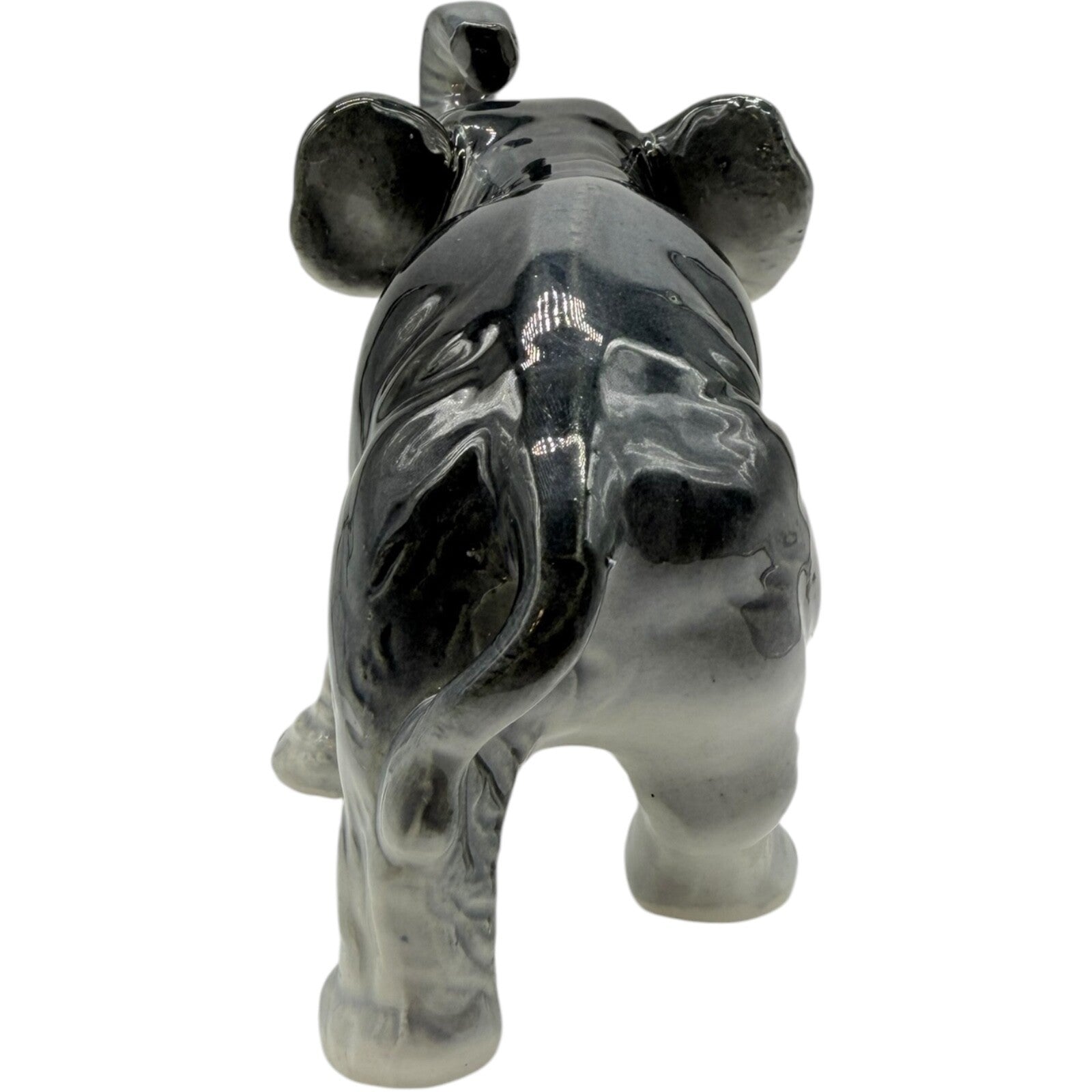 Vintage Japanese Dark Grey Porcelain Elephant Figurine - Trunk Up - Collectible