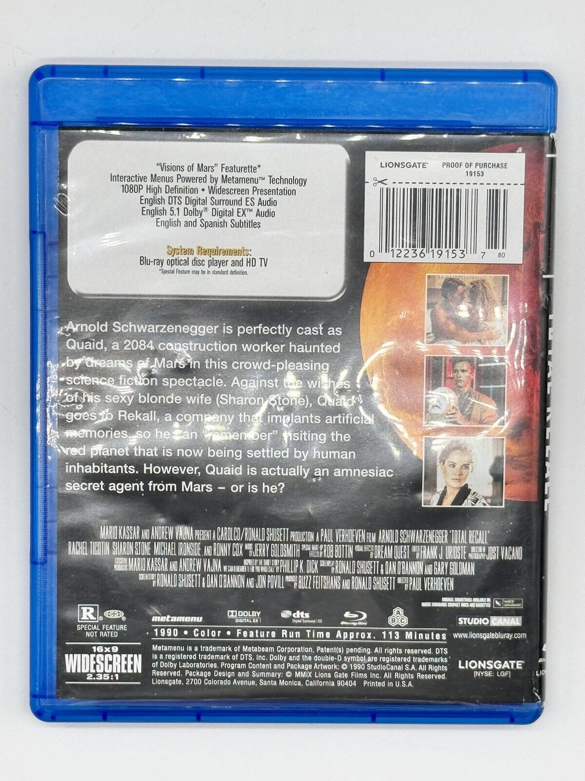 Total Recall Blu-ray Arnold Schwarzenegger  Rachel Ticotin  Sharon Stone
