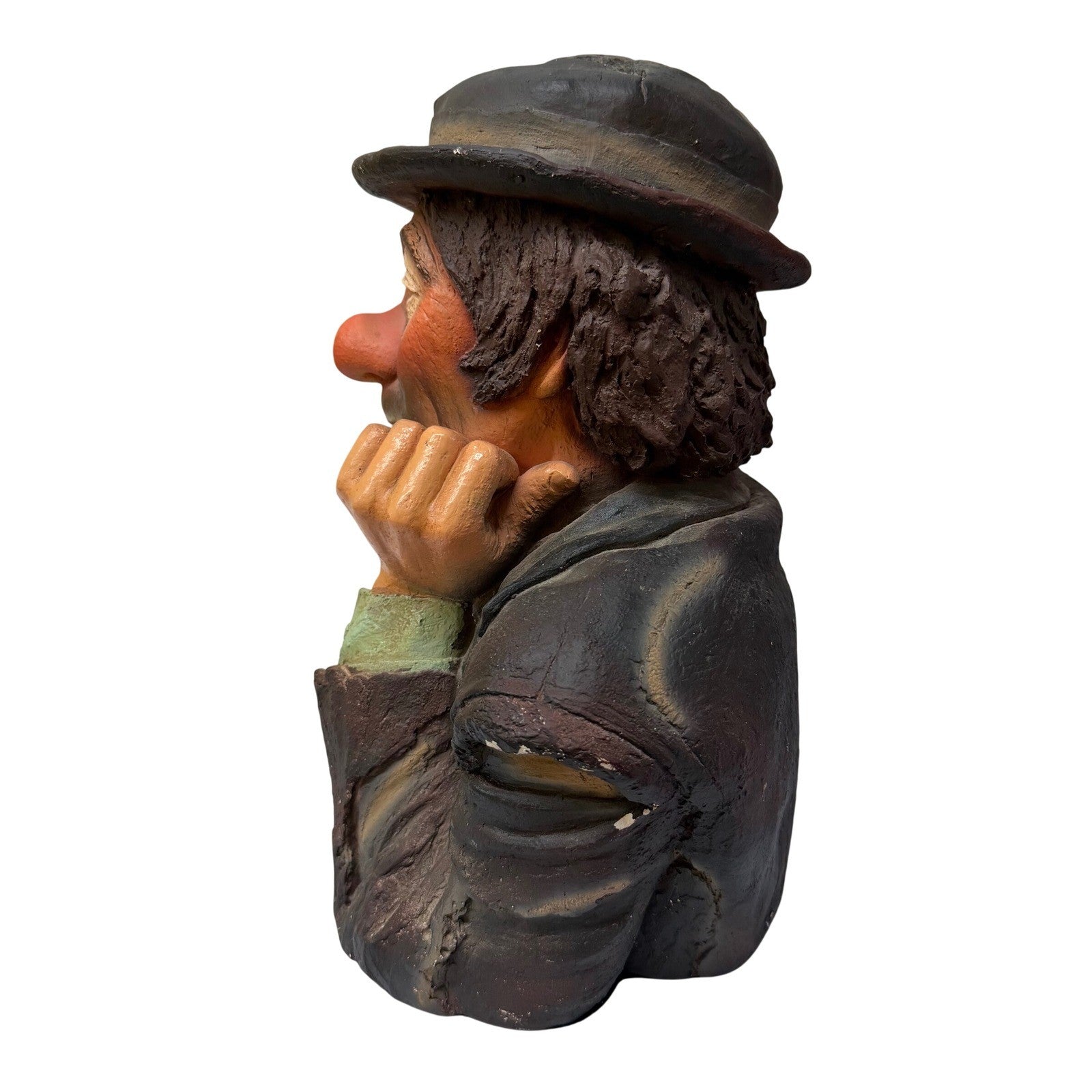 Vintage Sad Hobo Clown Bust Statue Hand Painted Emmett Kelly Style