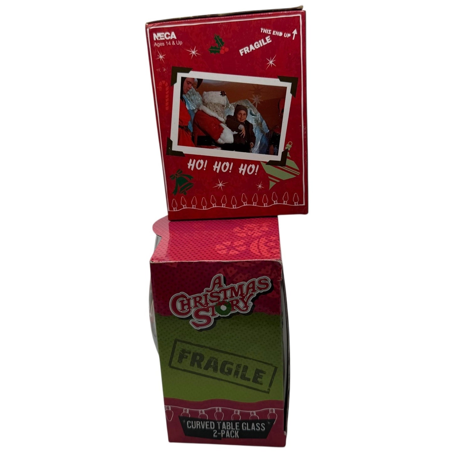 NECA A Christmas Story Santa Slide Figurine & Curved Table Glass 2 Pack Set
