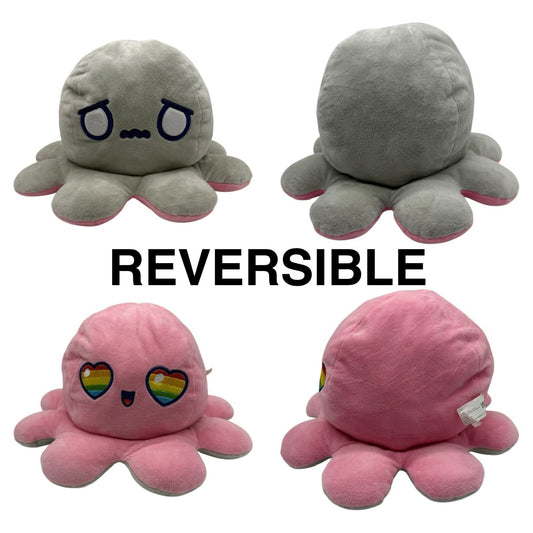 Teeturtle - The Original Reversible Octopus Plushie - Grey + Pink Rainbow Eyes
