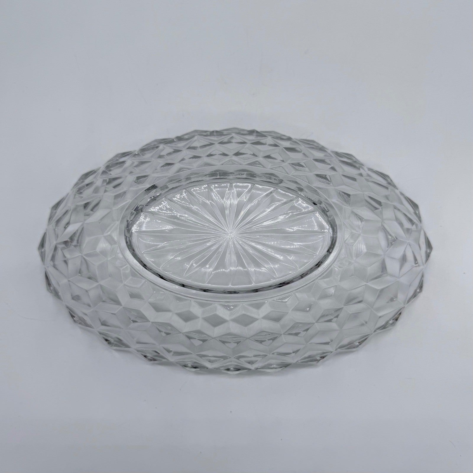Vintage Cut Glass Serving Bowl Diamond Pattern Scalloped Rim 11 Inch