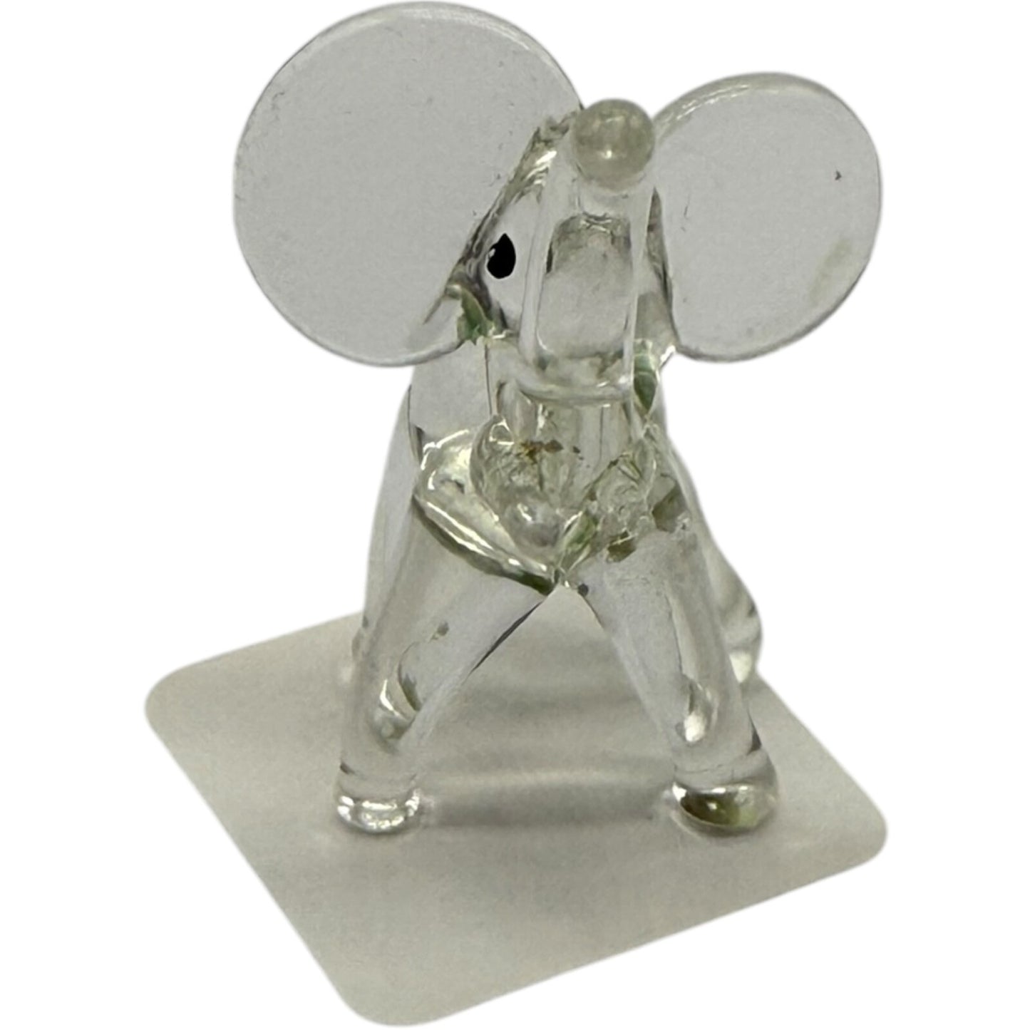Hand Blown Glass Elephant Figurine - Miniature Collectible, Clear, Trunk Up