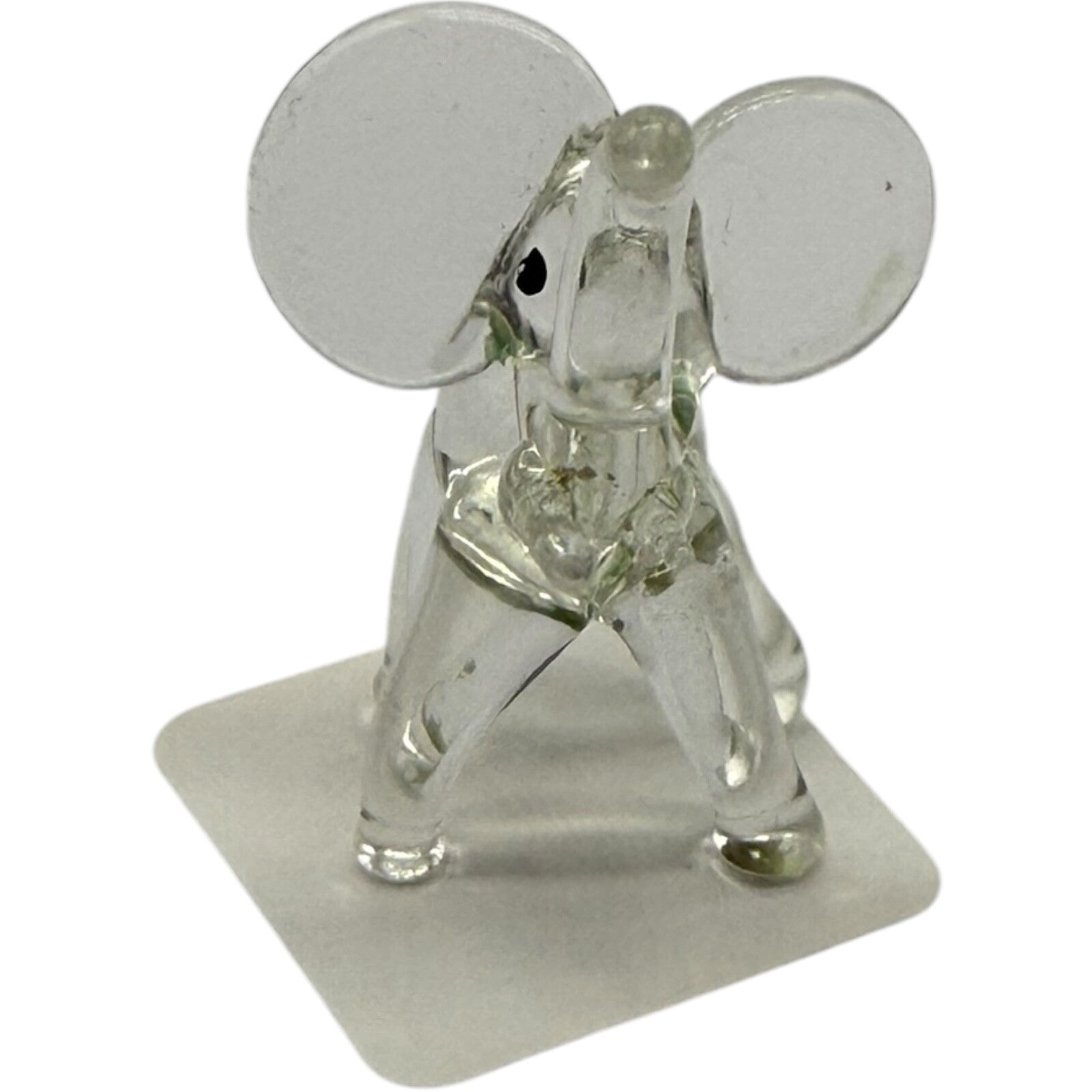 Hand Blown Glass Elephant Figurine - Miniature Collectible, Clear, Trunk Up