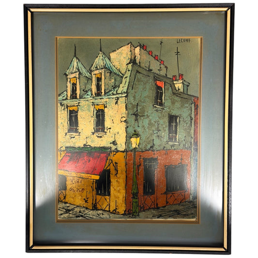 Vintage Framed Paris Street Scene Signed Le Cunff 1960s