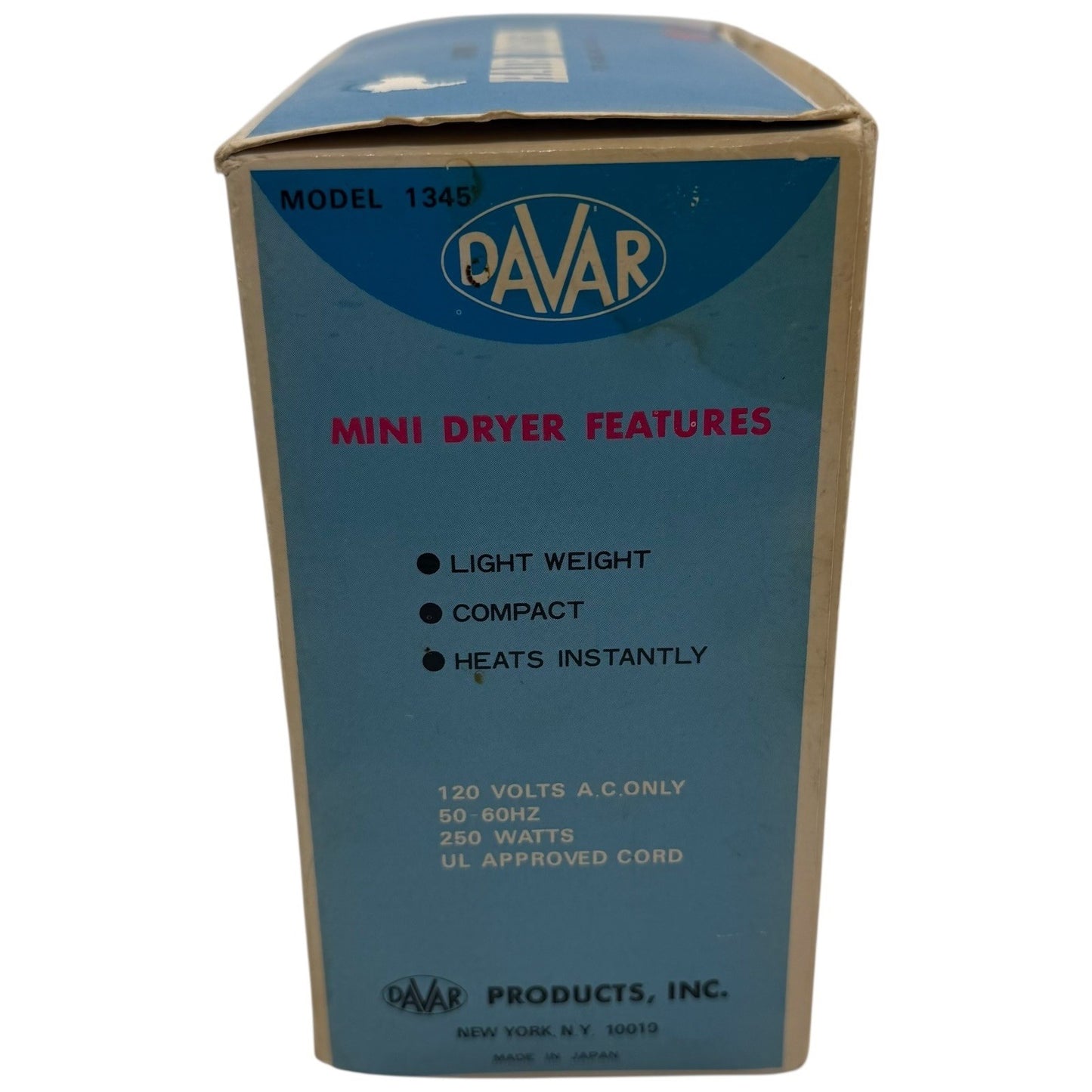 Davar Mini Hair Dryer Model 1345 For Home Travel Compact Lightweight Heated