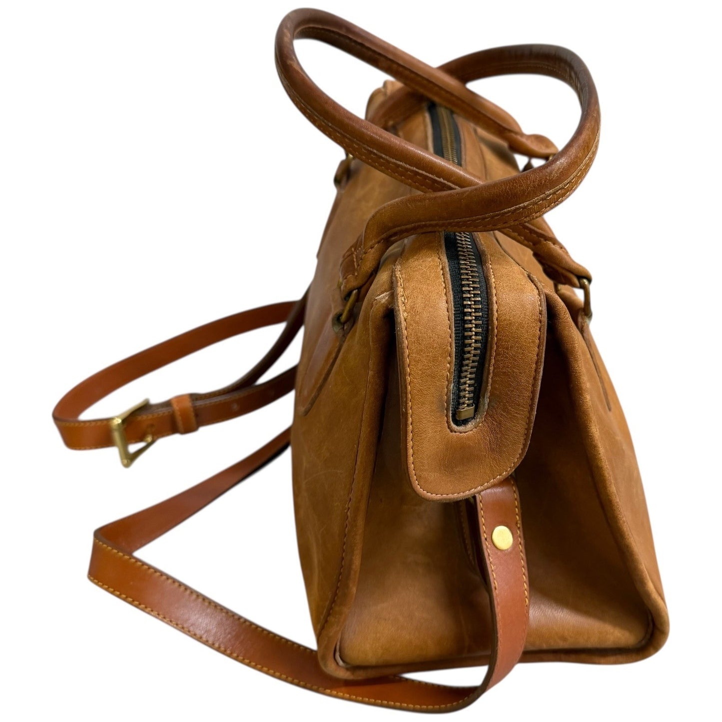 Vintage 80s Coach British Tan Leather Broadway Satchel Shoulder Bag Brown