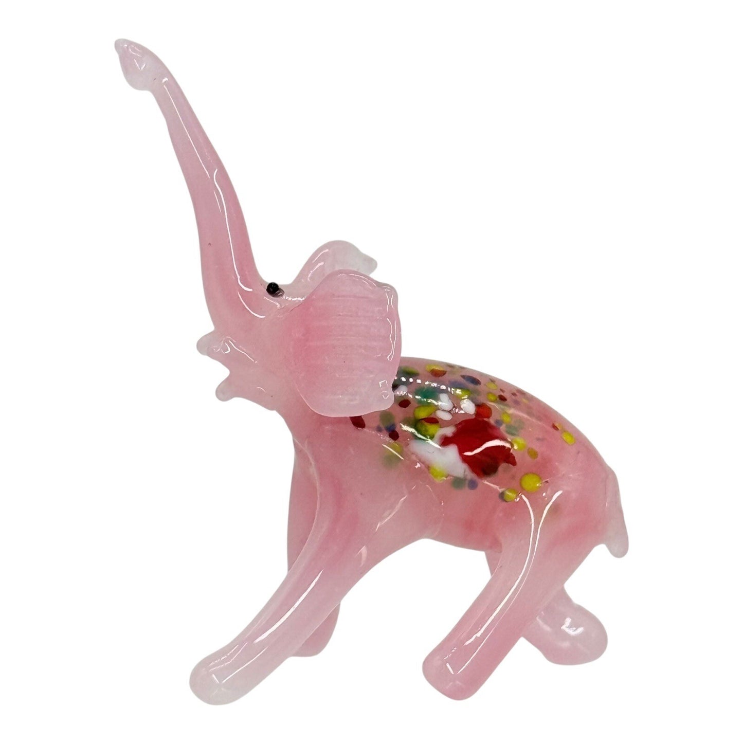 Pink Glass Elephant Figurine Hand Blown Art Glass Animal Decor Small