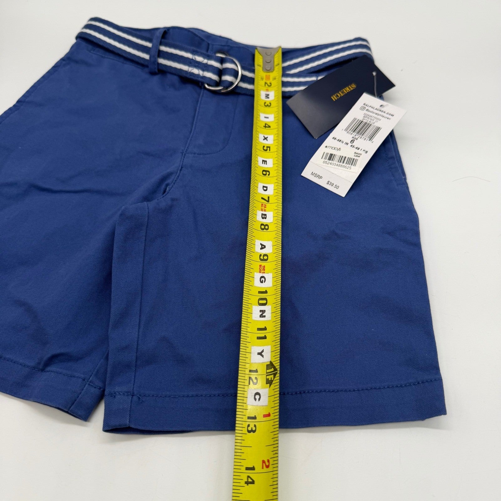 Polo Ralph Lauren Boys Blue Chino Shorts with Striped Belt Size 6 NWT
