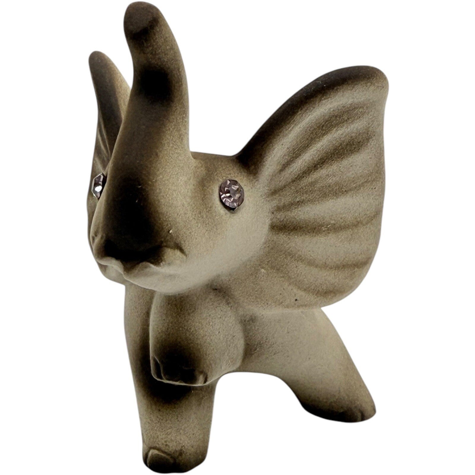 Elephant Figurine Rhinestone Eyes Up Trunk Ceramic Decor Shelf Display