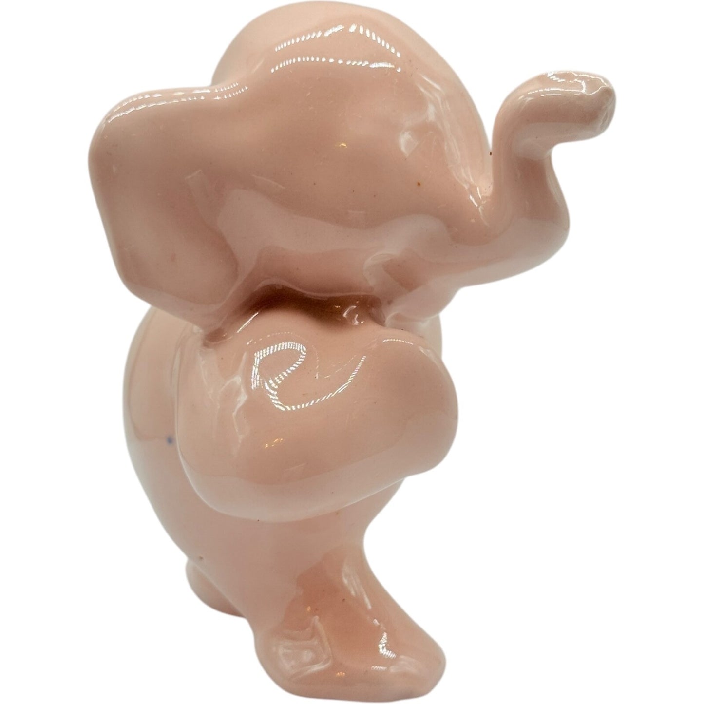 Vintage Standing Pink Elephant Ceramic Figurine - 4" Tall