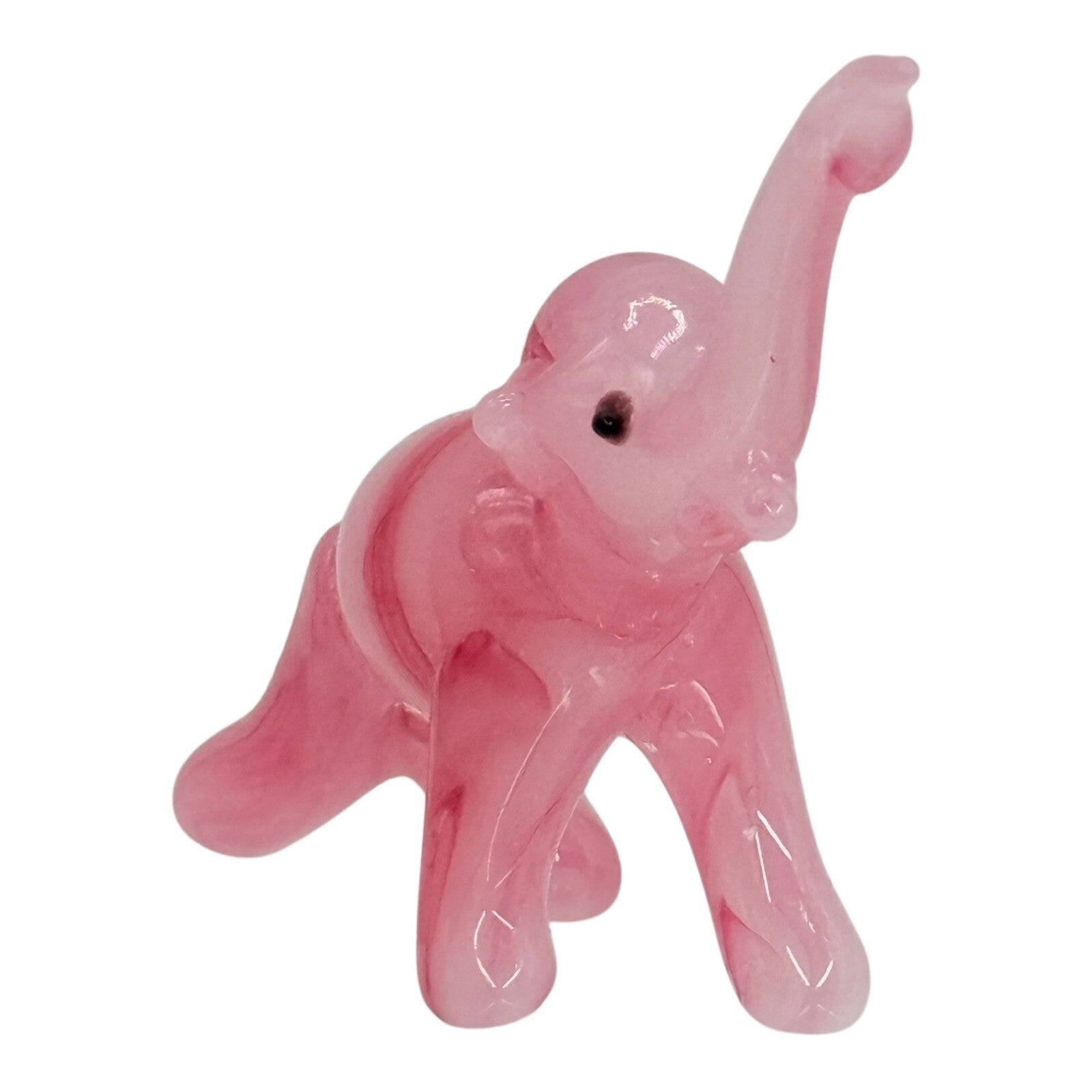 Pink Glass Elephant Figurine Hand Blown Art Glass Animal Collectible Decor