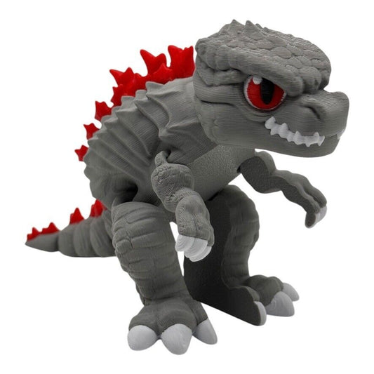 3D Printed Articulating Crimson Spiked Godzilla Figurine - 7" Long