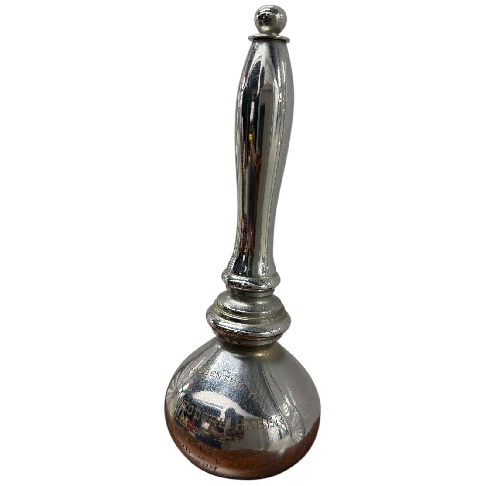 Engraved Presentation Masonic Gavel or Maul Silver Tone Lodge Master 1970