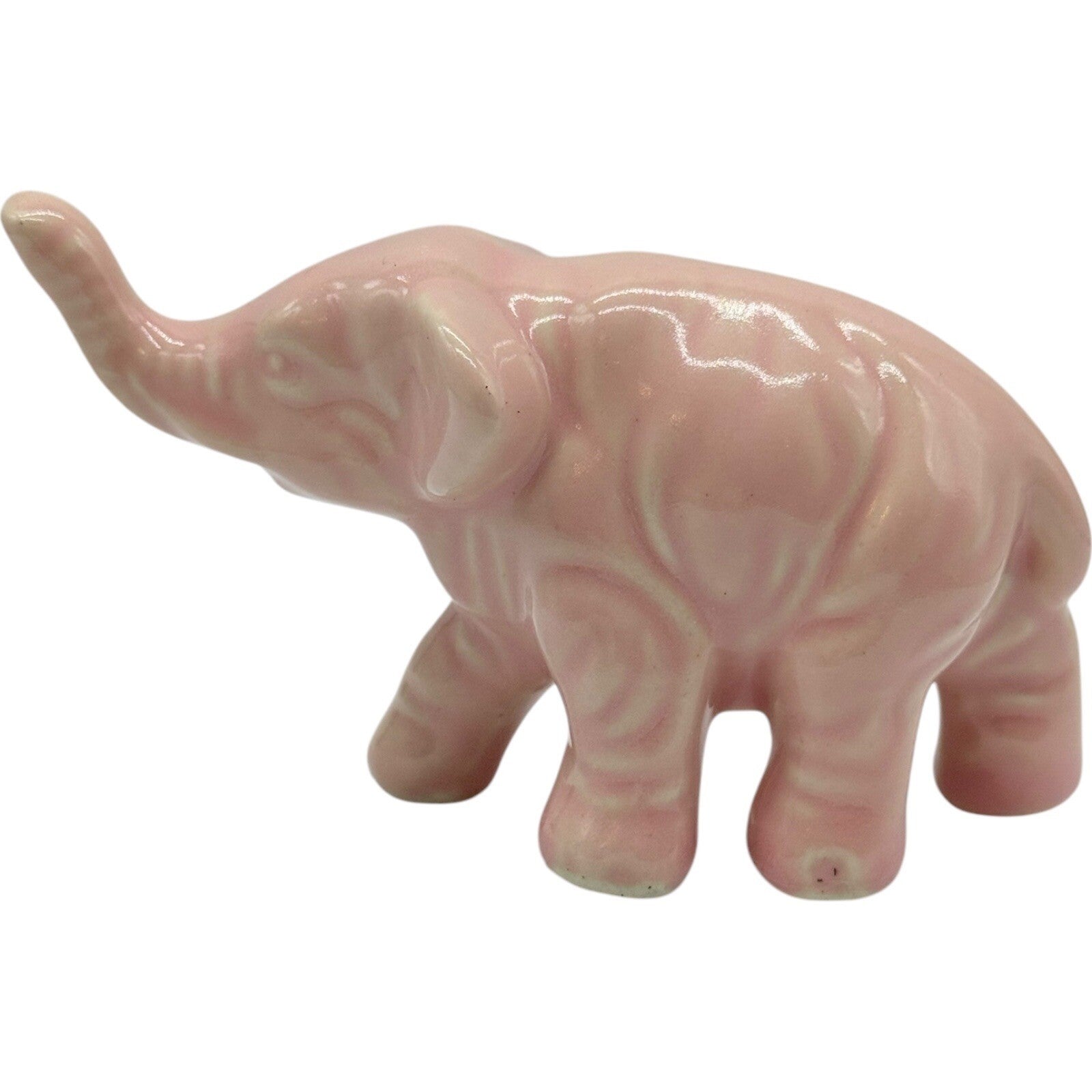 Pink Elephant Figurine Ceramic Animal Statue Home Decor Shelf Display