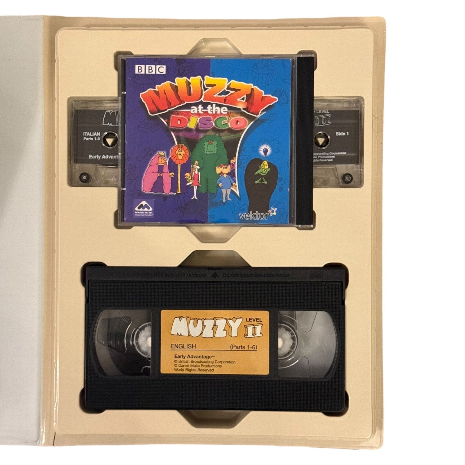 BBC Muzzy Italian Language Course Set – 4 VHS, Cassettes, Workbooks, CD Vintage