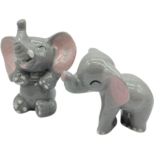 Hagen Renaker Retired Laughing Elephants Miniatures Set - Grey/Pink - Vintage