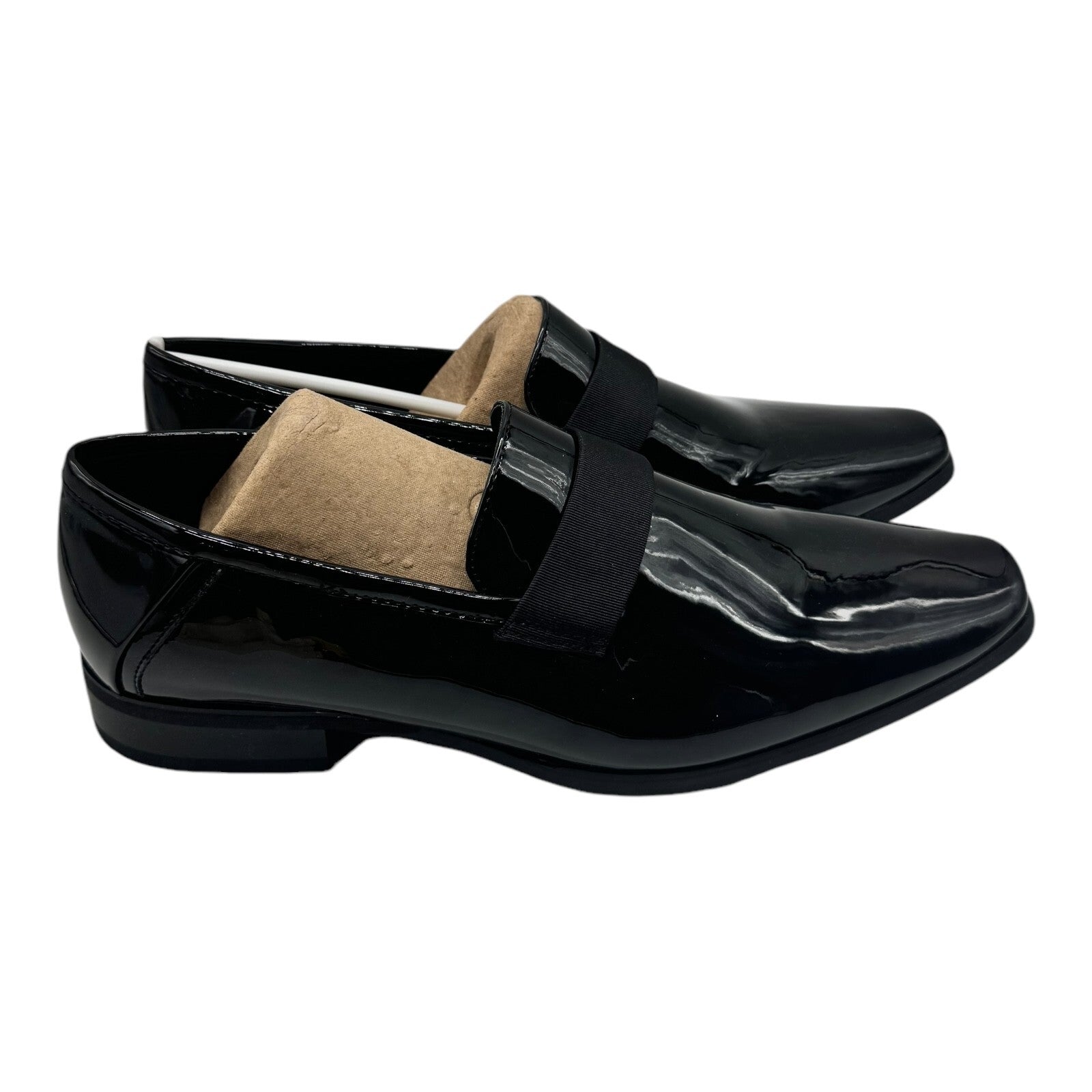 Calvin Klein Mens 10M Bernard Black Tuxedo Dress Shoes Shiny Faux