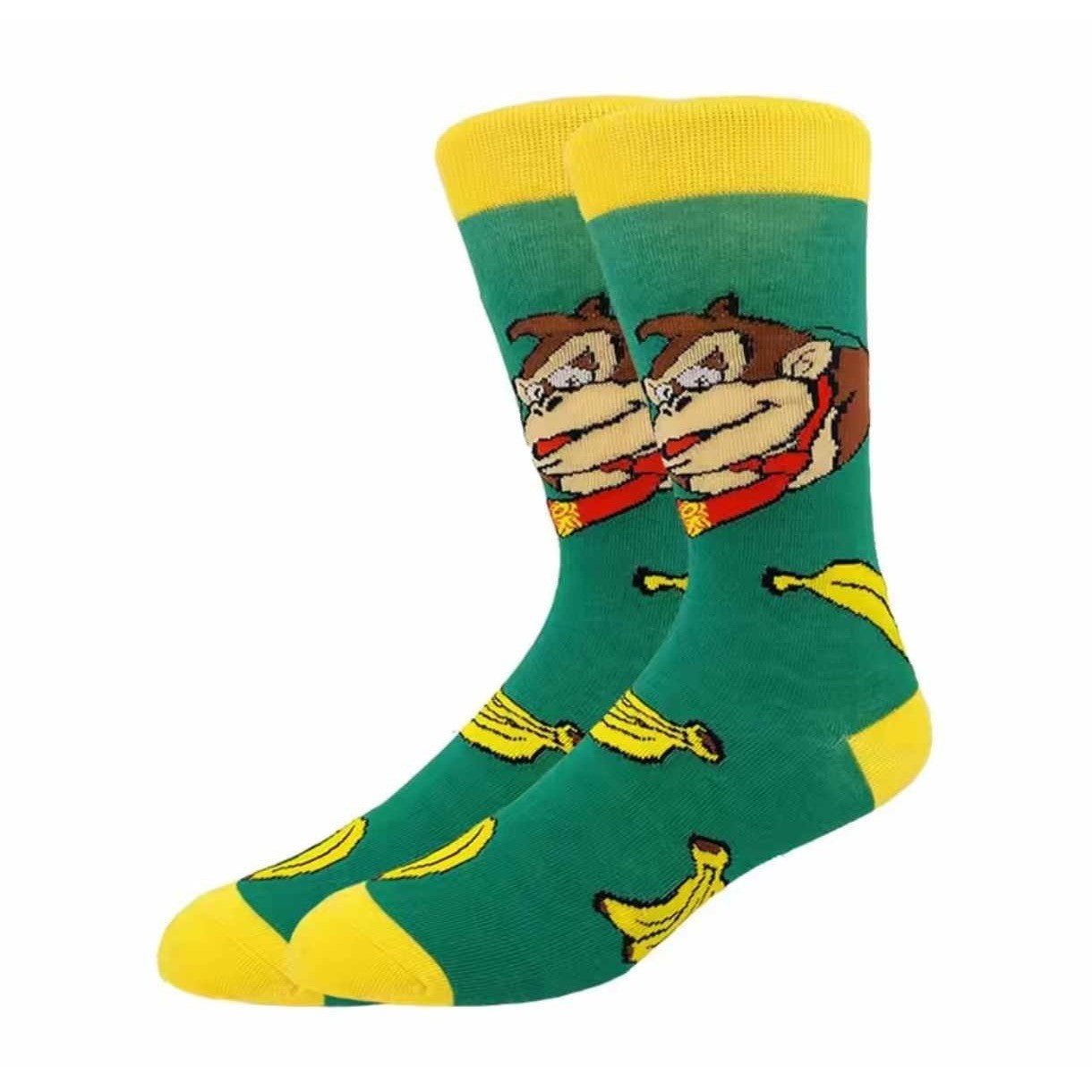 Donkey Kong Banana Themed Crew Socks Green Yellow Adult Size One Size