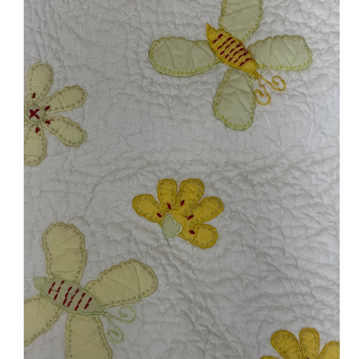 Pottery Barn Baby Quilt Blanket Yellow Butterflies Flowers White Yellow Trim